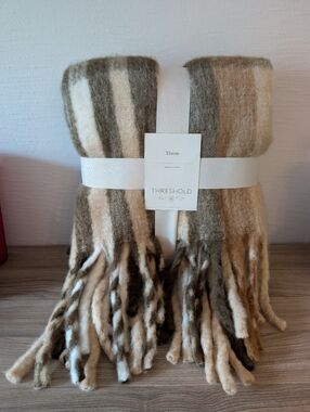 Threshold Camel Fringe Throw Blanket 50" X 60"